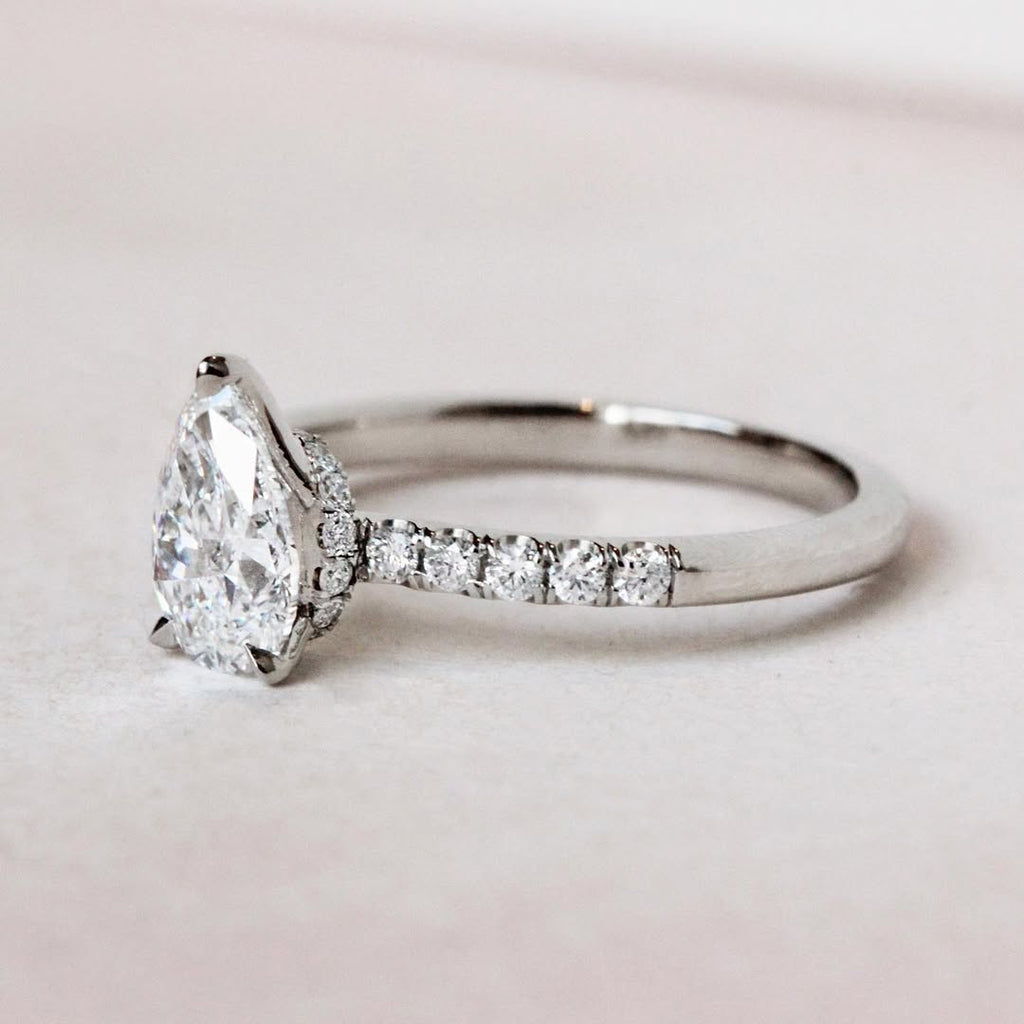 1.0-3.0 CT Pear  Lab Grown Diamond Pave Style Engagement Ring