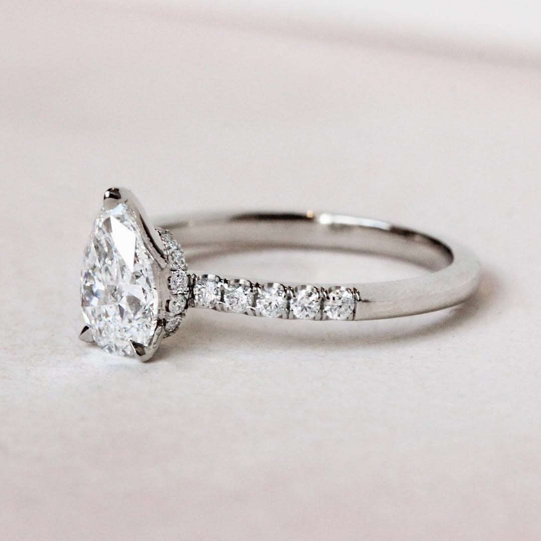 1.0-3.0 CT Pear  Lab Grown Diamond Pave Style Engagement Ring