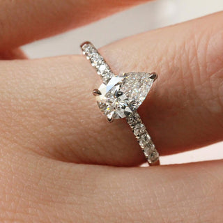1.0-3.0 CT Pear CVD Diamond Pave Style Engagement Ring