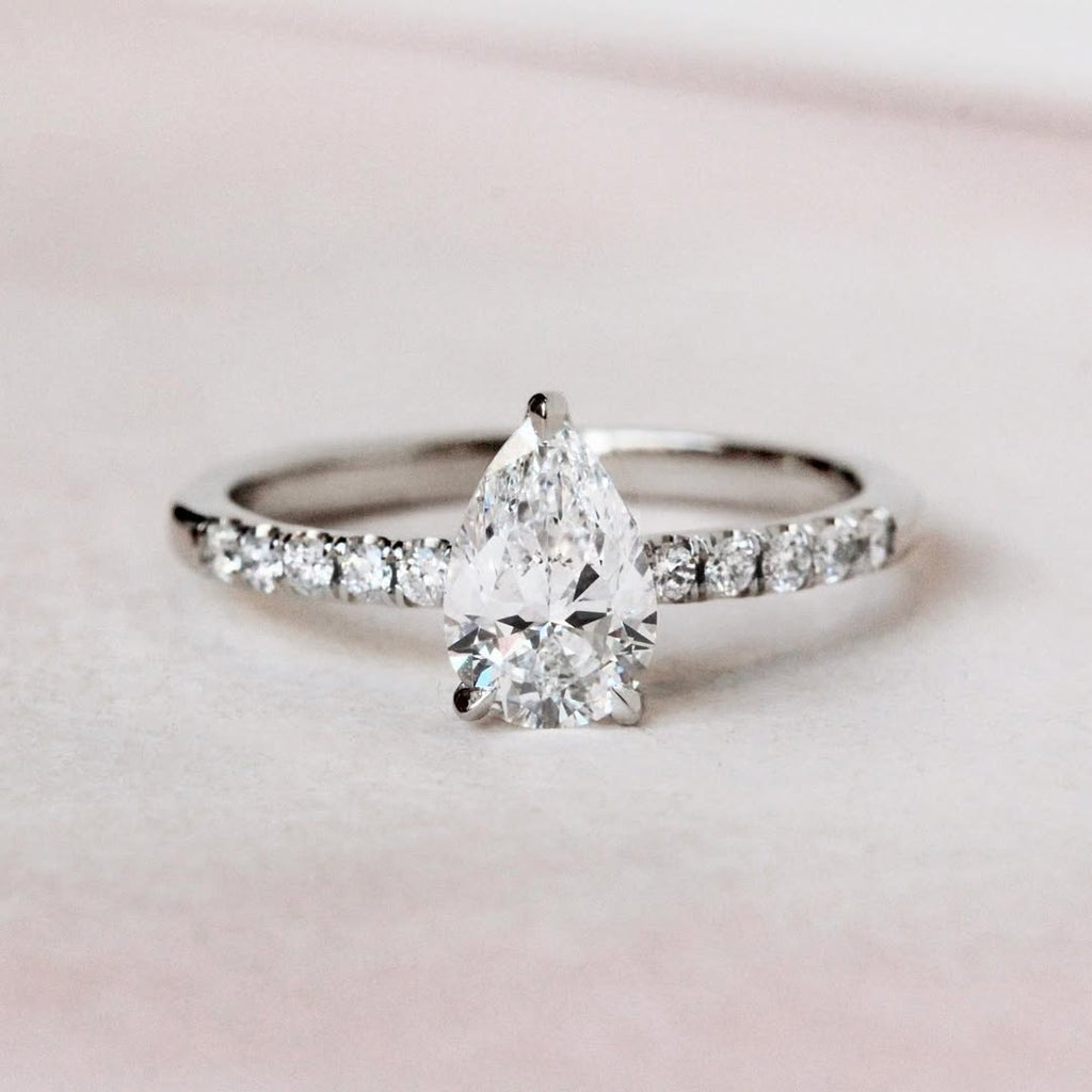 1.0-3.0 CT Pear  Lab Grown Diamond Pave Style Engagement Ring