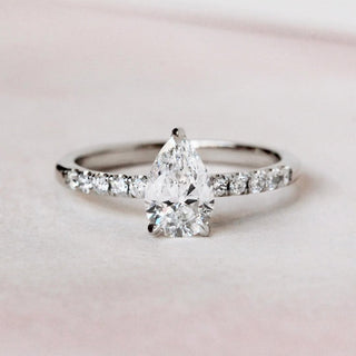 1.0-3.0 CT Pear CVD Diamond Pave Style Engagement Ring