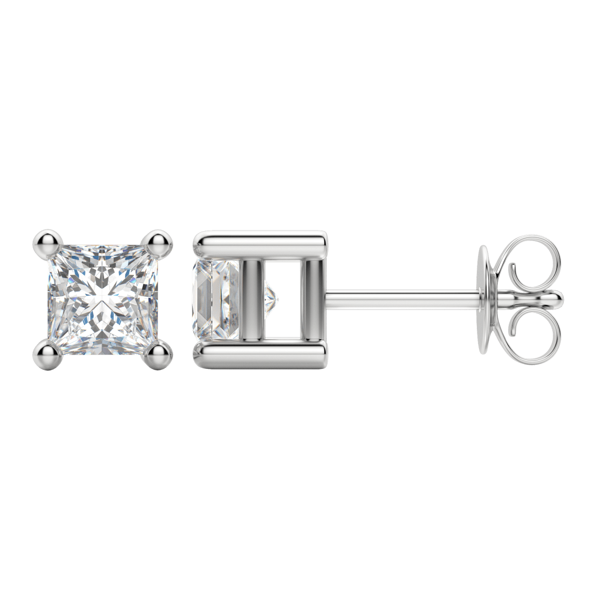 0.50 CT-2.0 CT Princess Solitaire F/VS Lab Grown Diamond Earrings - violetjewels