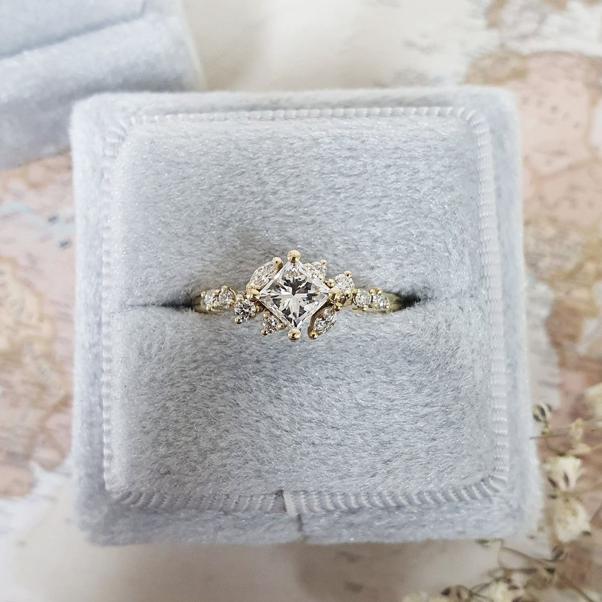 0.40 CT Princess Cut Cluster Style F/VS1 Lab Grown Diamond Engagement Ring - violetjewels