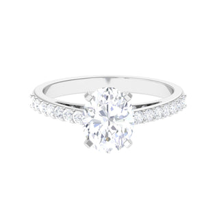 Pave Setting Ring with 1.70 CT Oval Cut Moissanite - violetjewels