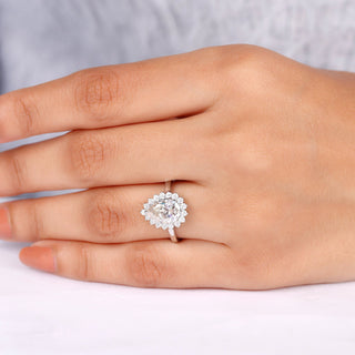 Halo Ring with 2.50 CT Pear Cut Moissanite - violetjewels