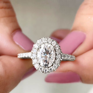 Halo Ring with 2.0 CT Oval Cut Moissanite - violetjewels