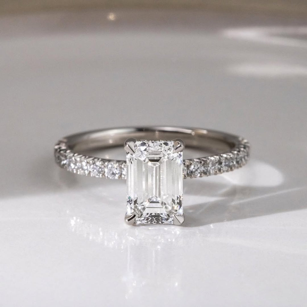 1.00 - 3.70 CT Emerald  Lab Grown Diamond Pave Style Engagement Ring