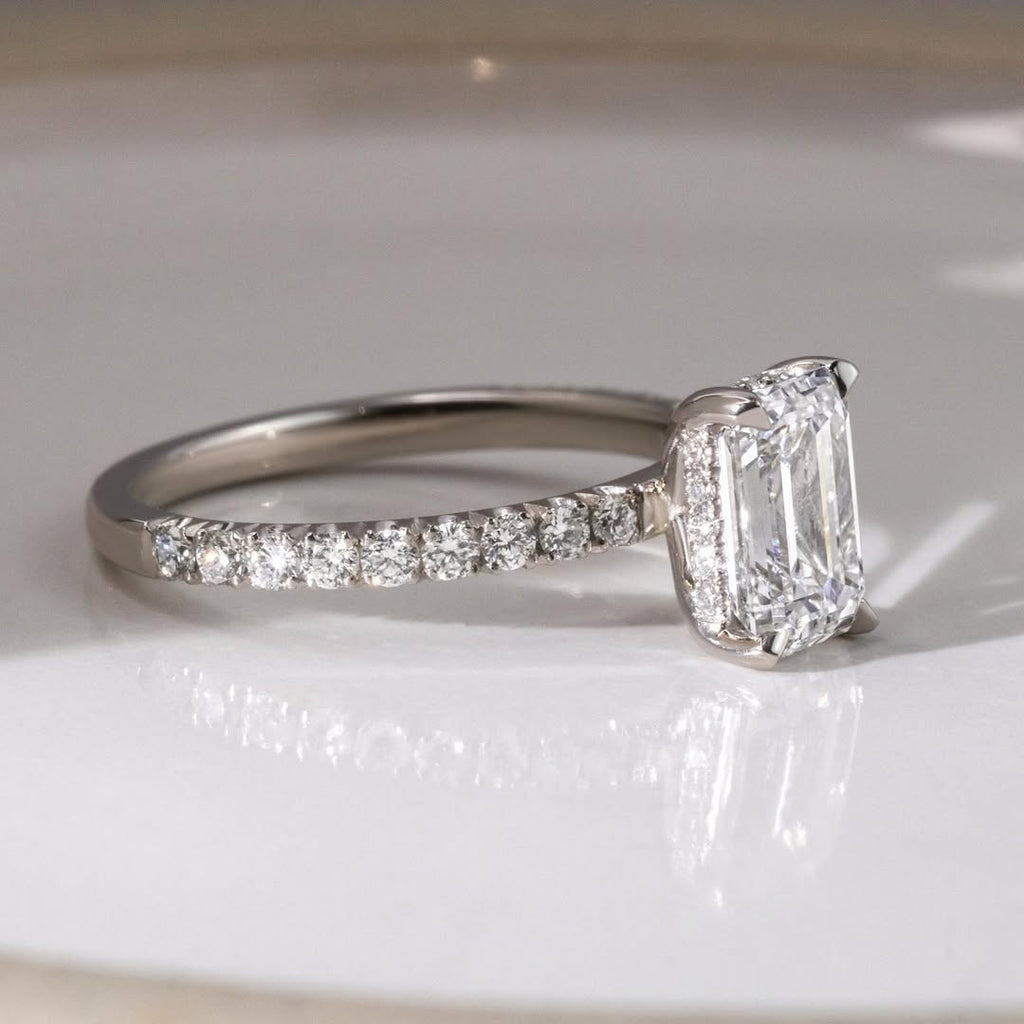 1.00 - 3.70 CT Emerald  Lab Grown Diamond Pave Style Engagement Ring