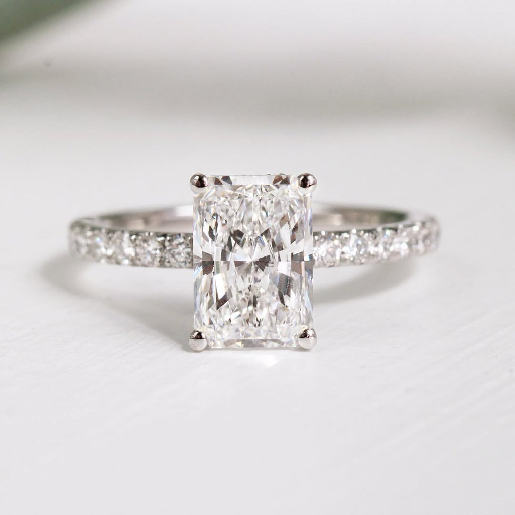 1.0-3.0 CT Radiant  Lab Grown Diamond Pave Style Engagement Ring