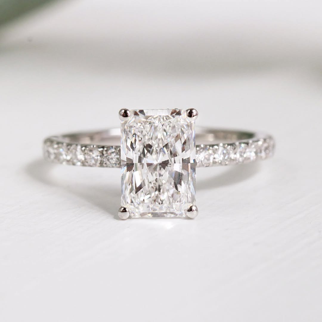 1.0-3.0 CT Radiant  Lab Grown Diamond Pave Style Engagement Ring