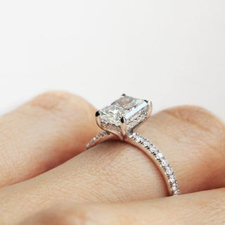 1.0-3.0 CT Radiant CVD Diamond Pave Style Engagement Ring