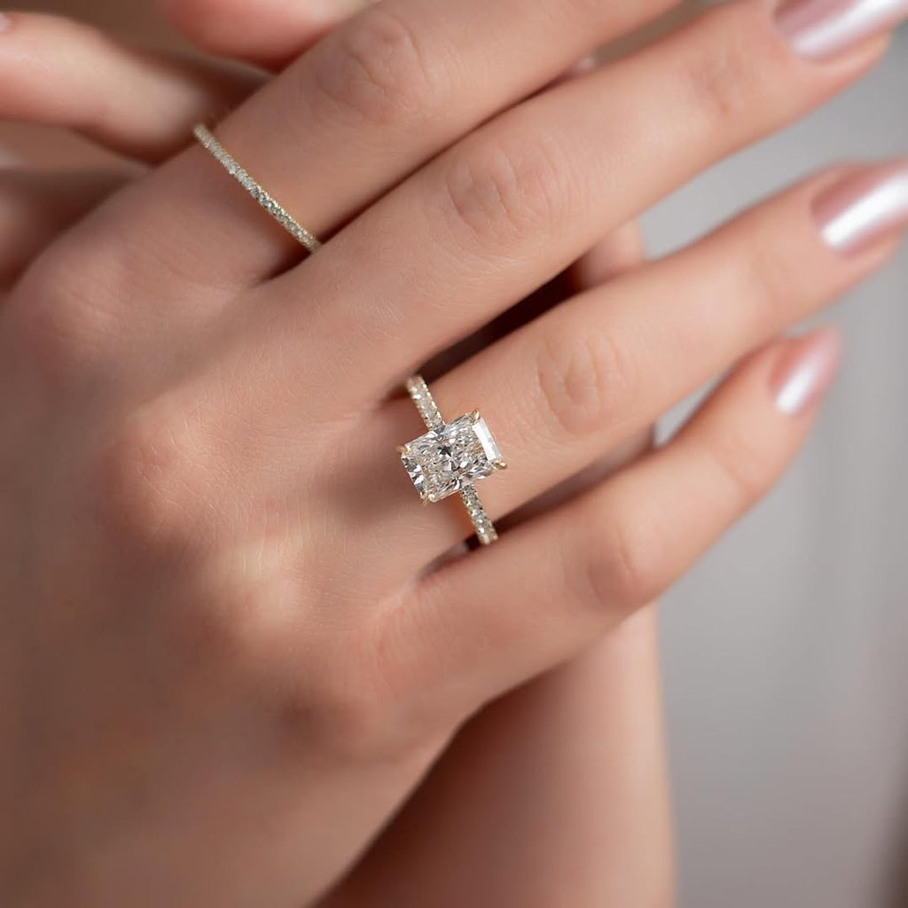 1.5-3.5 CT Radiant Lab Grown Diamond Pave Engagement Ring