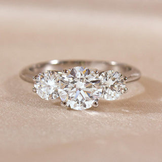 2.0 - 4.0 CT Round CVD Diamond Three Stone Style Engagement Ring
