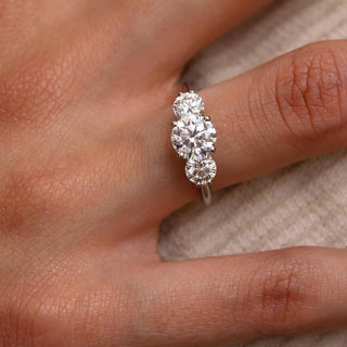 2.0 - 4.0 CT Round CVD Diamond Three Stone Style Engagement Ring