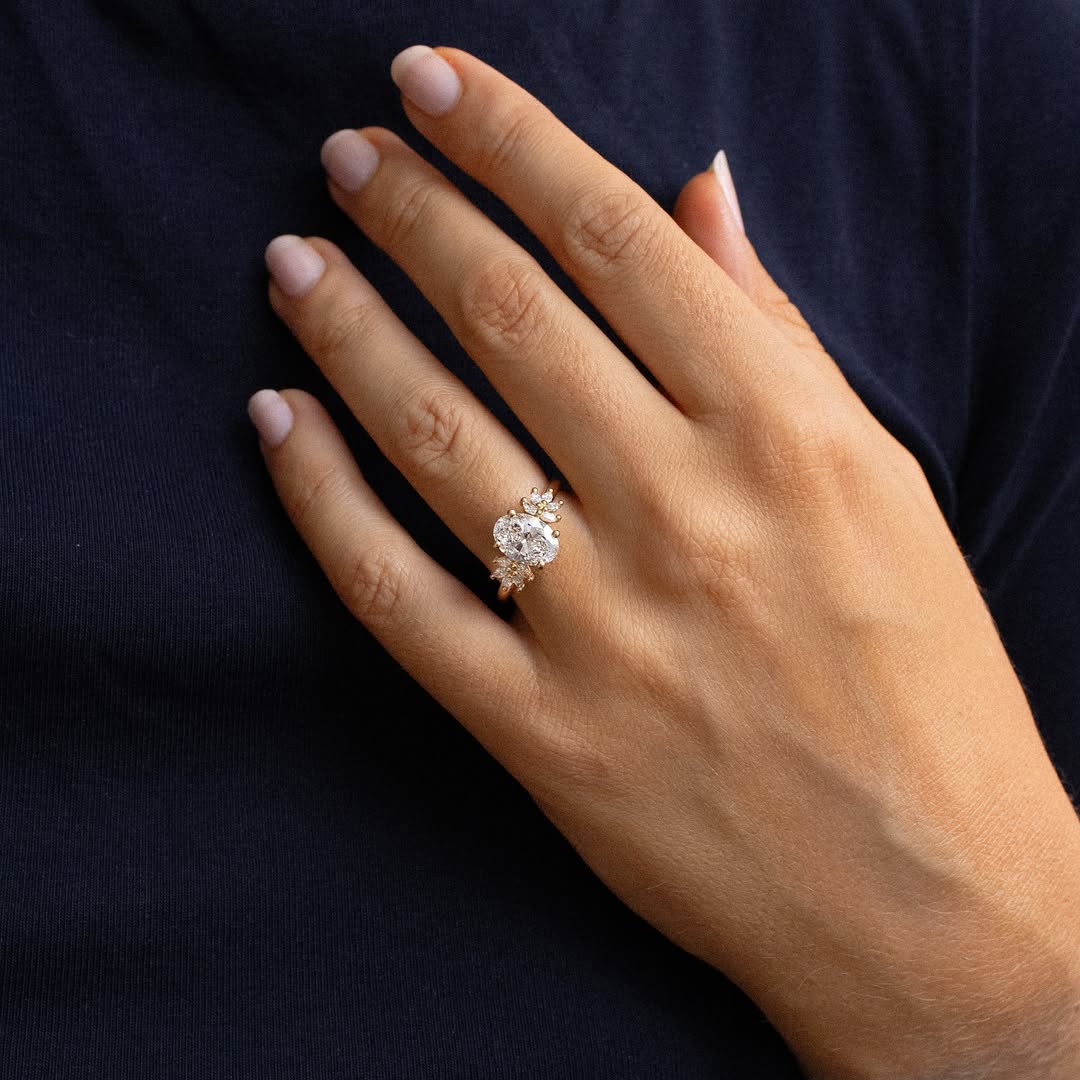1.0-4.0 CT Oval Lab Grown Diamond Cluster Style Engagement Ring