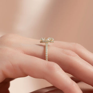 1.0-3.0 CT Oval Lab Grown Diamond Pave Engagement Ring