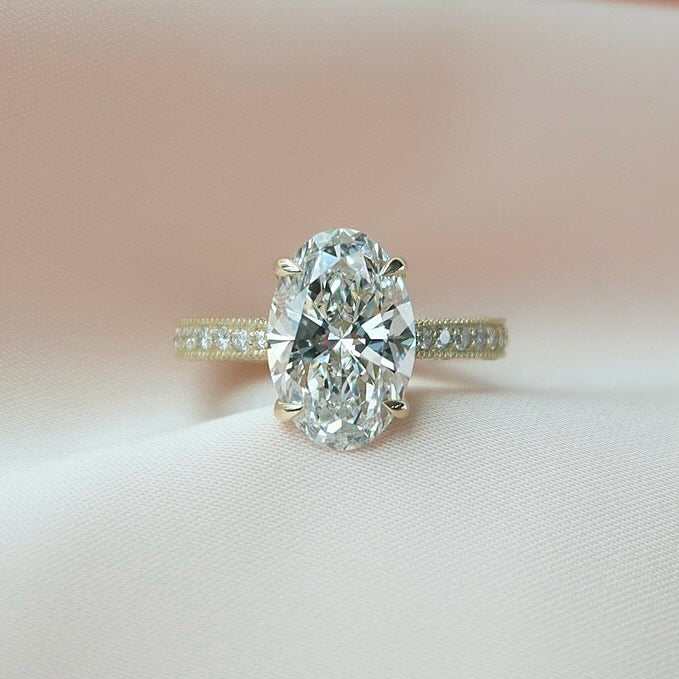 1.5-3.5 CT Oval Lab Grown Diamond Pave Engagement Ring