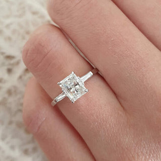 2.3 CT Radiant Three Stone Style Moissanite Engagement Ring - violetjewels