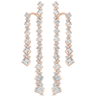 4.63 TCW Round & Baguette Moissanite Diamond Long Drop Earrings - violetjewels
