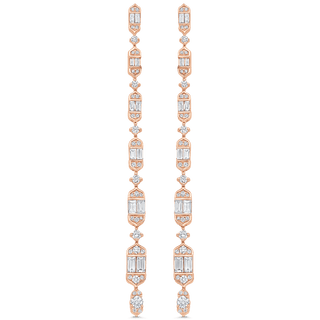 2.20 TCW Round & Baguette Moissanite Diamond Long Drop Earrings - violetjewels