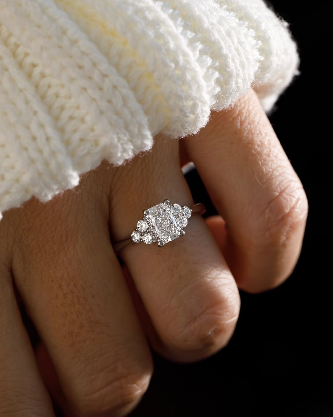 1.0 -3.0 CT Radiant Lab Grown Diamond Cluster Style Engagement Ring