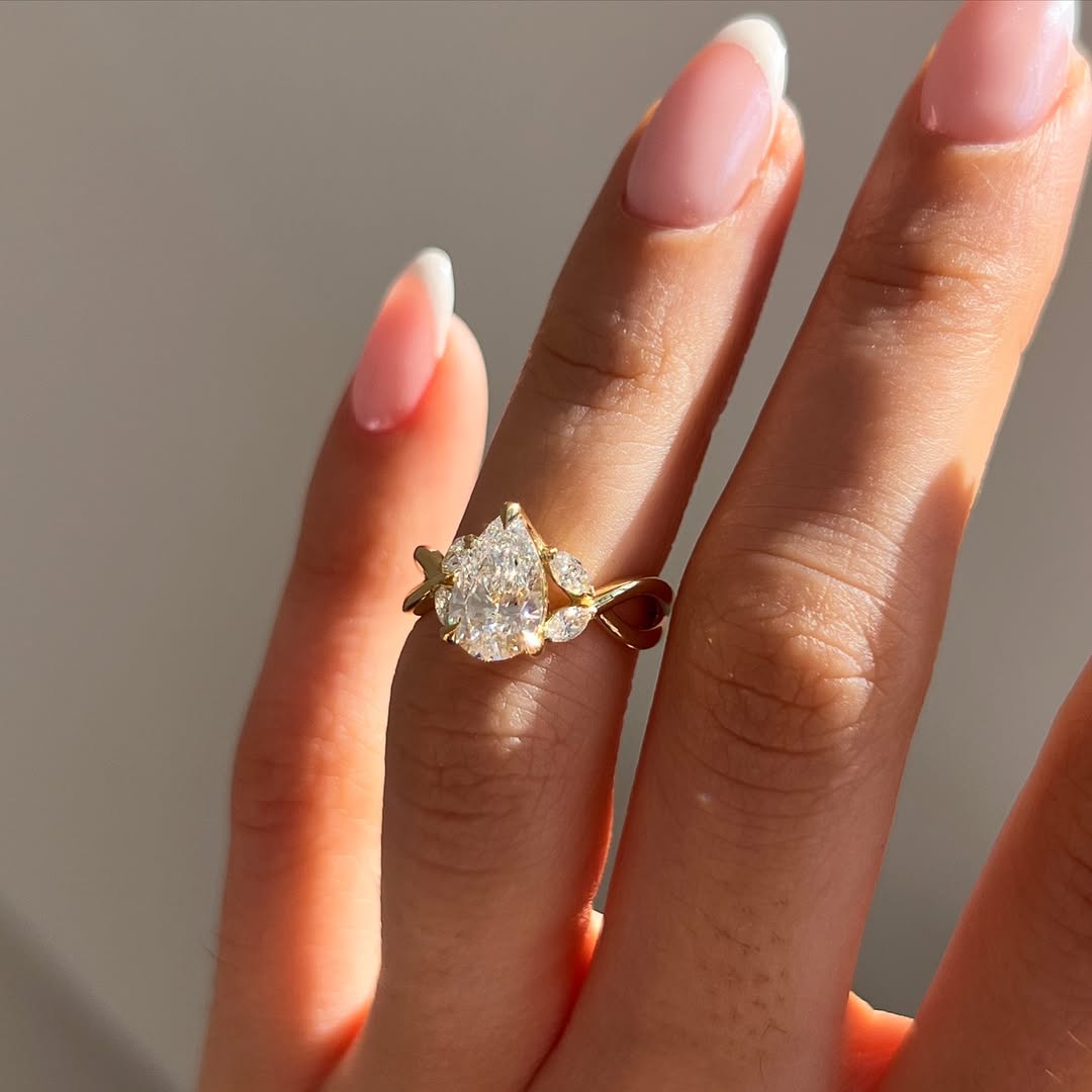 1.00-3.00 CT Pear  Lab Grown Diamond Cross Over Style Engagement Ring