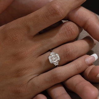 1.0-3.0 CT Radiant CVD Diamond Three Stone Style Engagement Ring