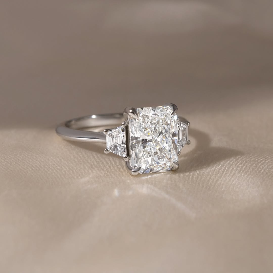 1.0-3.0 CT Radiant  Lab Grown Diamond Three Stone Style Engagement Ring