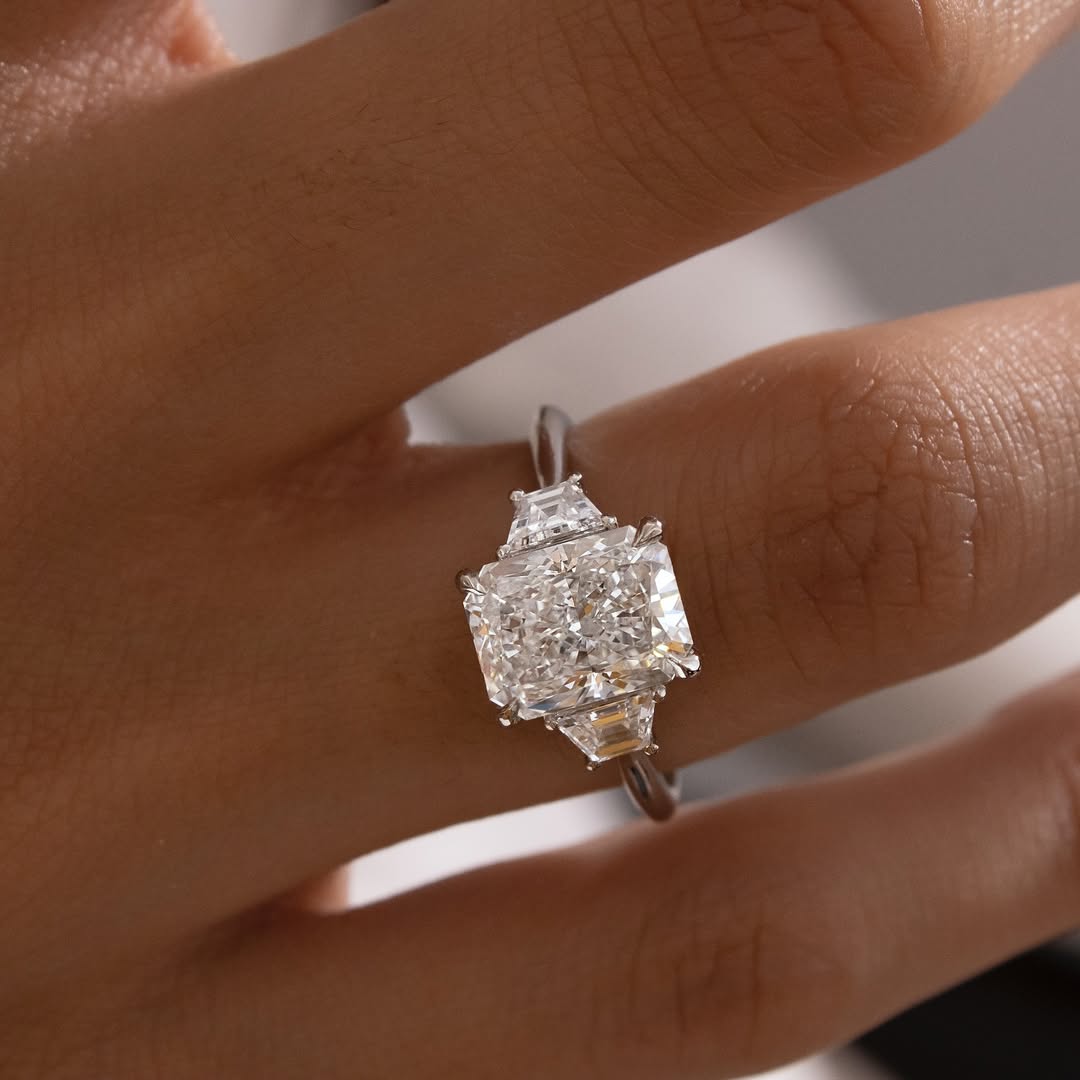 1.0-3.0 CT Radiant  Lab Grown Diamond Three Stone Style Engagement Ring