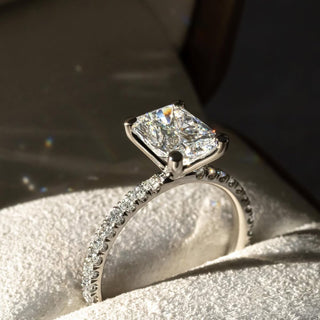 1.80 - 3.80 CT Cushion CVD Diamond Pave Style Engagement Ring