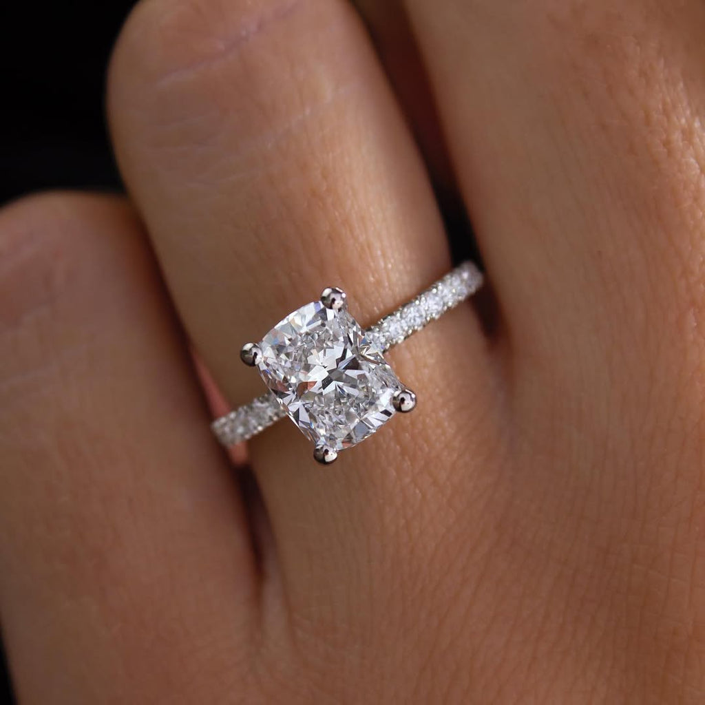 1.00 - 3.80 CT Cushion  Lab Grown Diamond Pave Style Engagement Ring