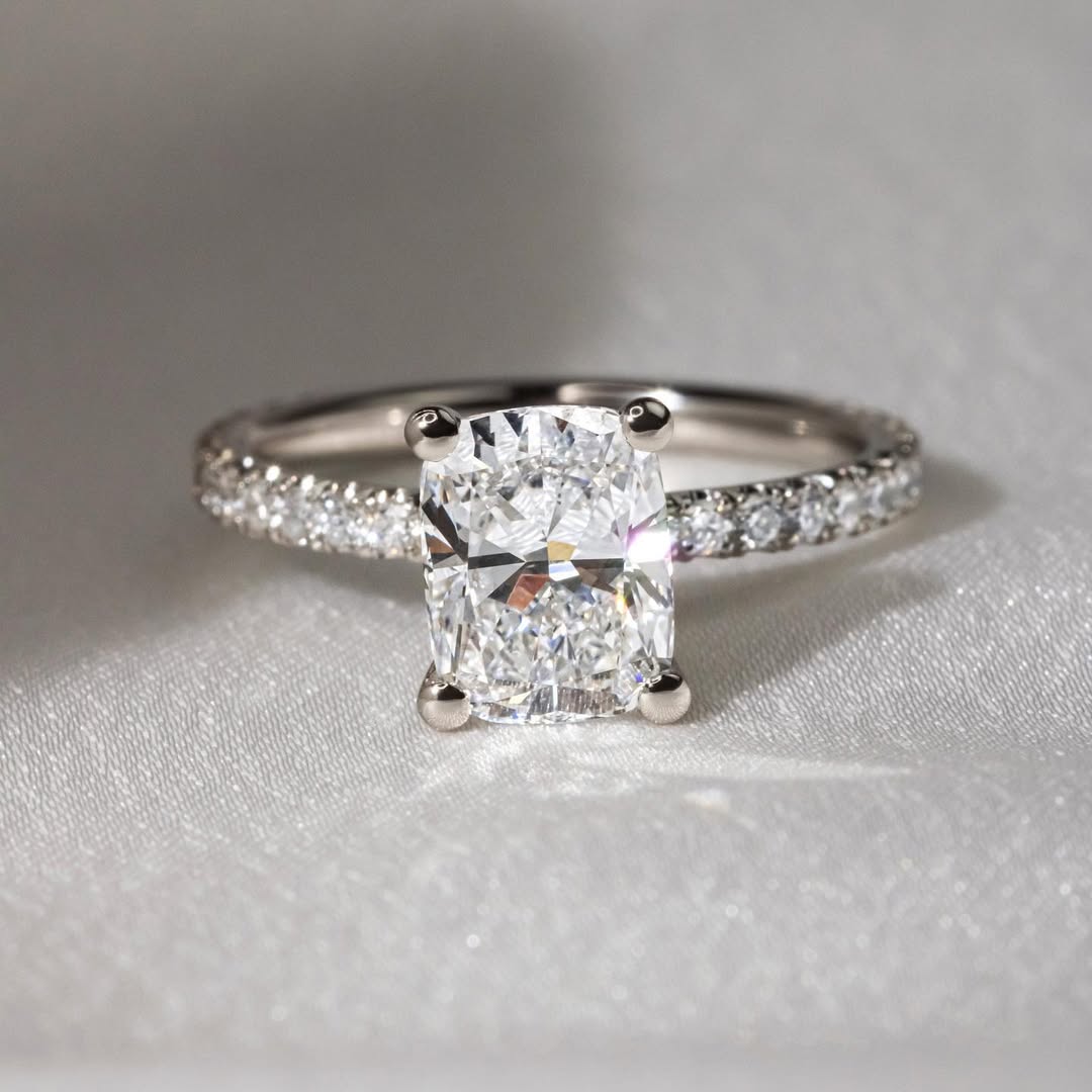 1.00 - 3.80 CT Cushion  Lab Grown Diamond Pave Style Engagement Ring