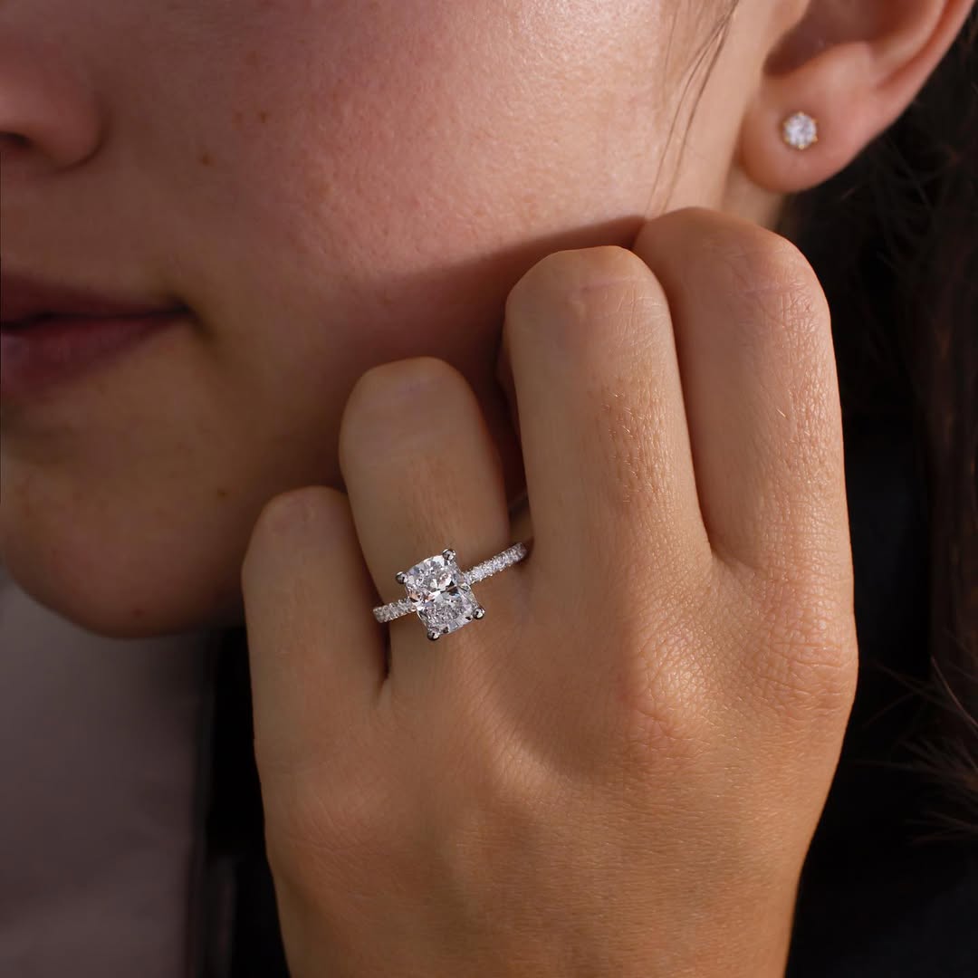 1.00 - 3.80 CT Cushion  Lab Grown Diamond Pave Style Engagement Ring
