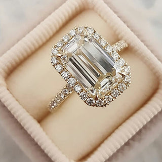 3.18 CT Emerald Cut Halo Style Moissanite Engagement Ring - violetjewels