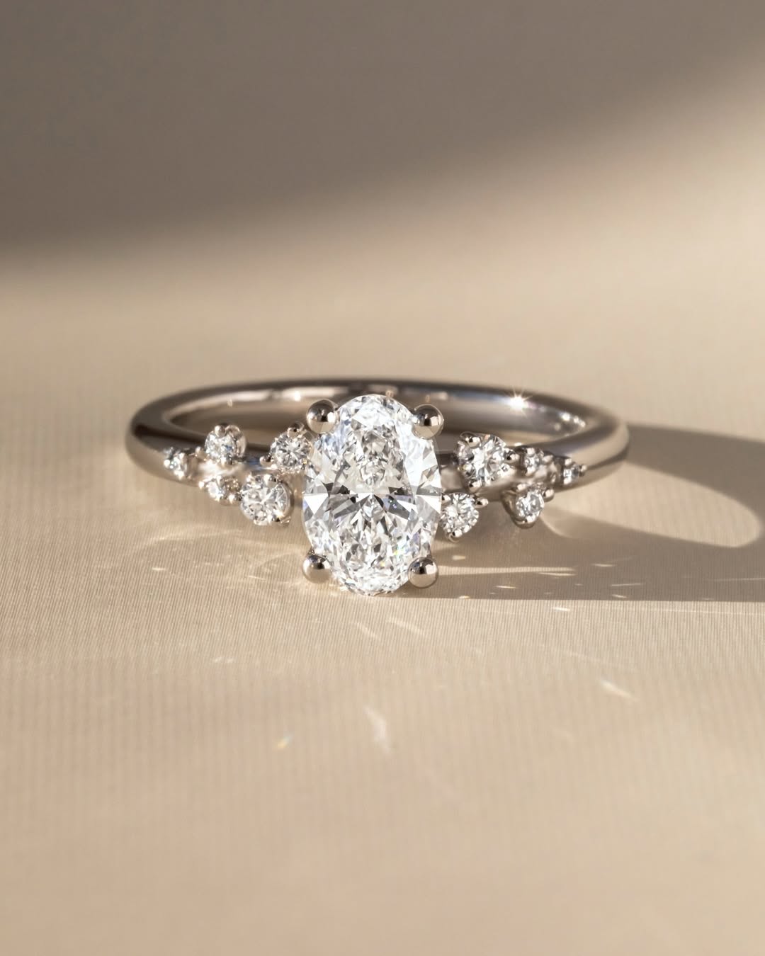 1.0 -3.0 CT Oval Lab Grown Diamond Cluster Style Engagement Ring