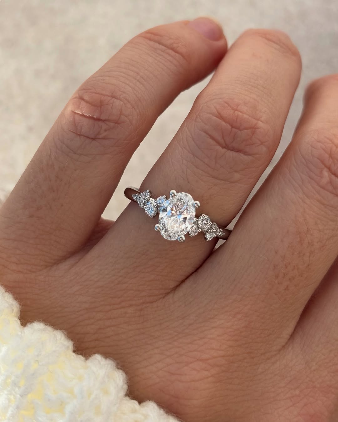 1.0 -3.0 CT Oval Lab Grown Diamond Cluster Style Engagement Ring