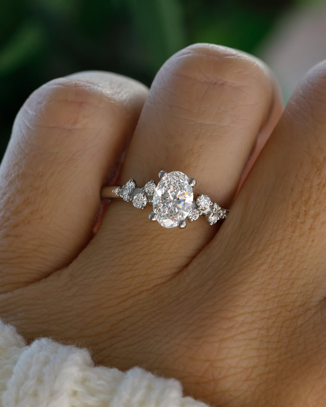 1.0 -3.0 CT Oval Lab Grown Diamond Cluster Style Engagement Ring