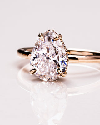 3.09 CT Pear Cut Moissanite Solitaire Engagement Ring With Hidden Halo Setting - violetjewels