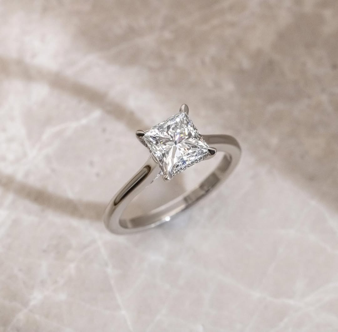 1.00 - 3.00 CT Princess Lab Grown Diamond Hidden Halo Style Engagement Ring