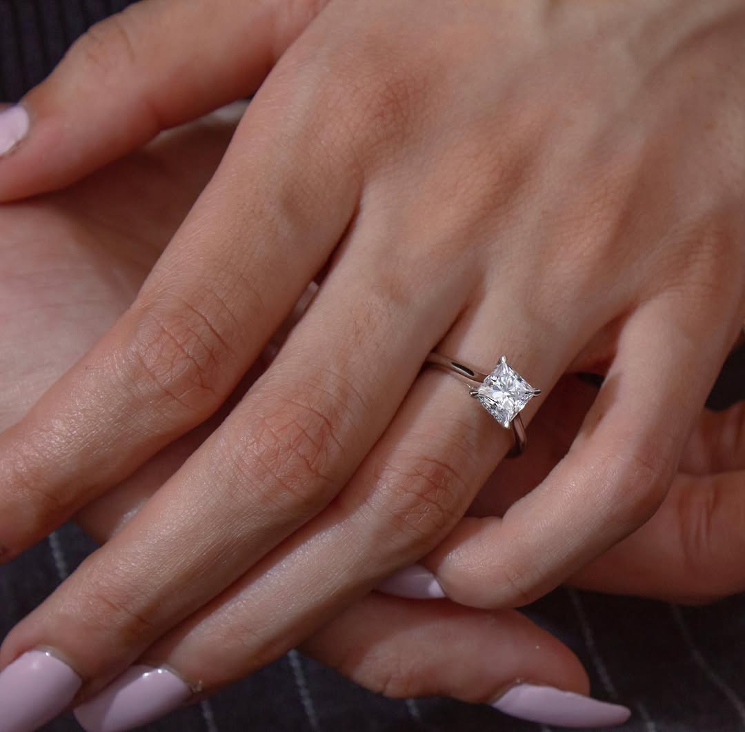 1.00 - 3.00 CT Princess Lab Grown Diamond Hidden Halo Style Engagement Ring