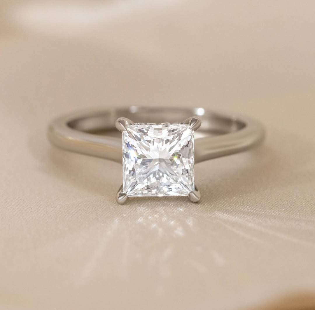 1.00 - 3.00 CT Princess Lab Grown Diamond Hidden Halo Style Engagement Ring