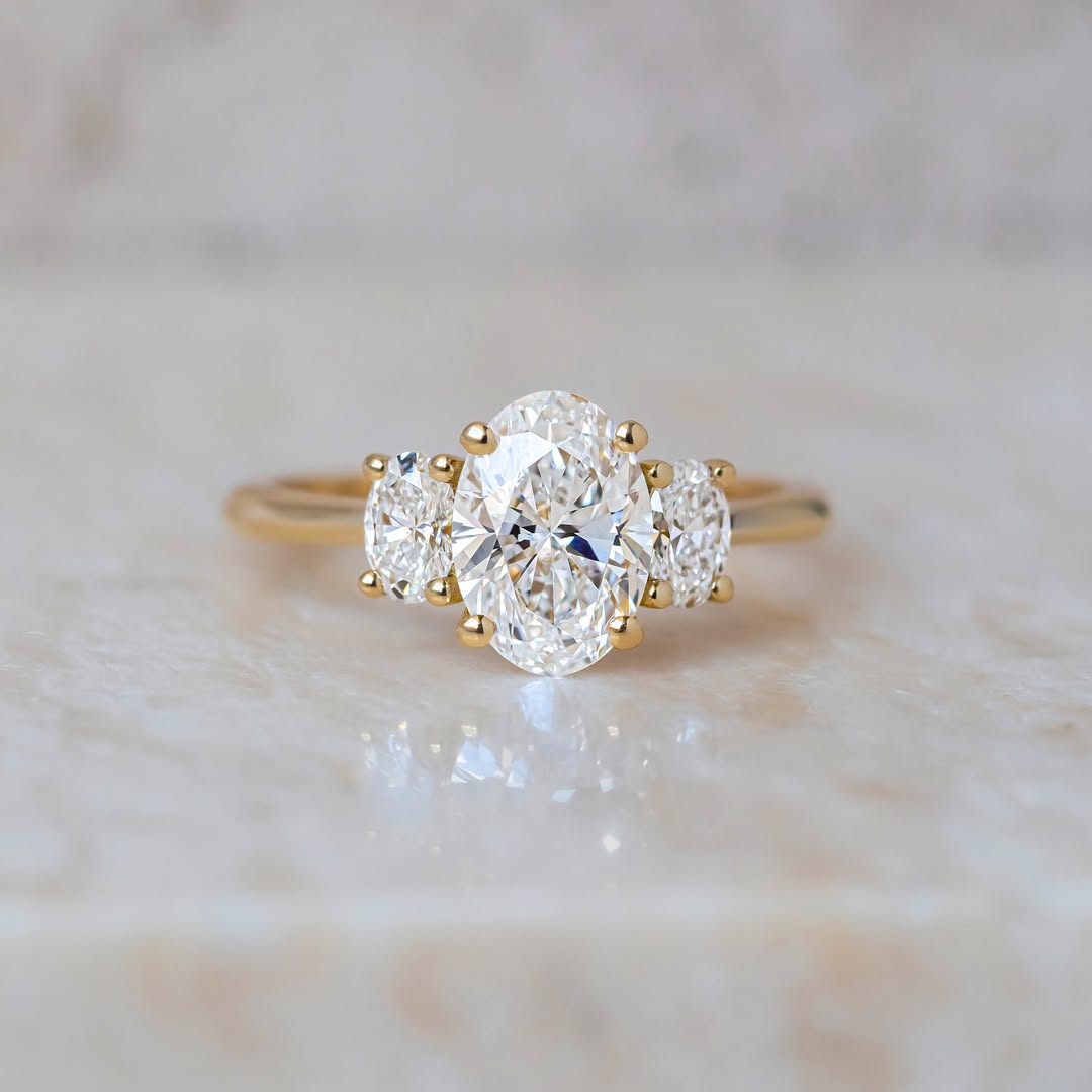 1.00-3.00 CT Oval  Lab Grown Diamond Three Stone Style Engagement Ring