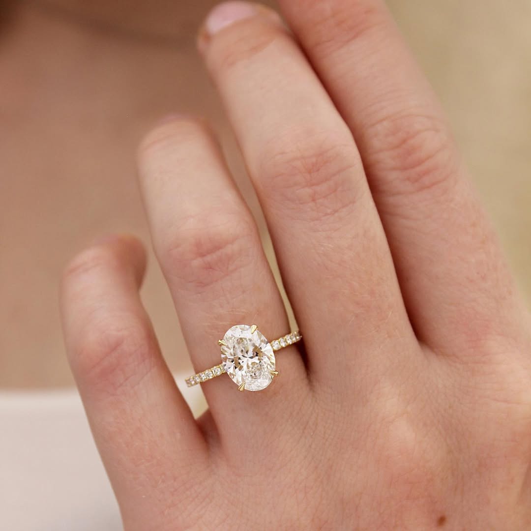 1.0 - 3.0 CT Oval Lab Grown Diamond Pave Style Engagement Ring