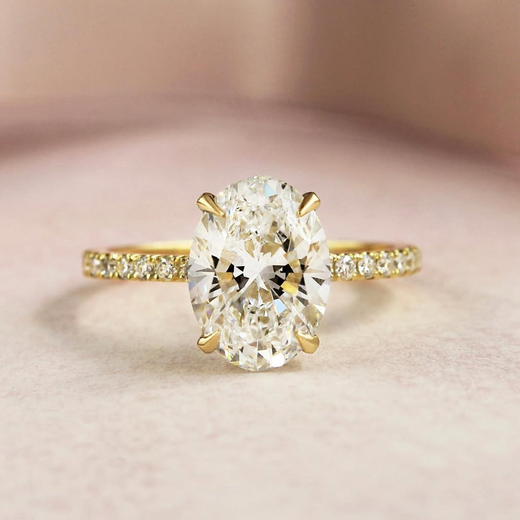 1.0 - 3.0 CT Oval Lab Grown Diamond Pave Style Engagement Ring