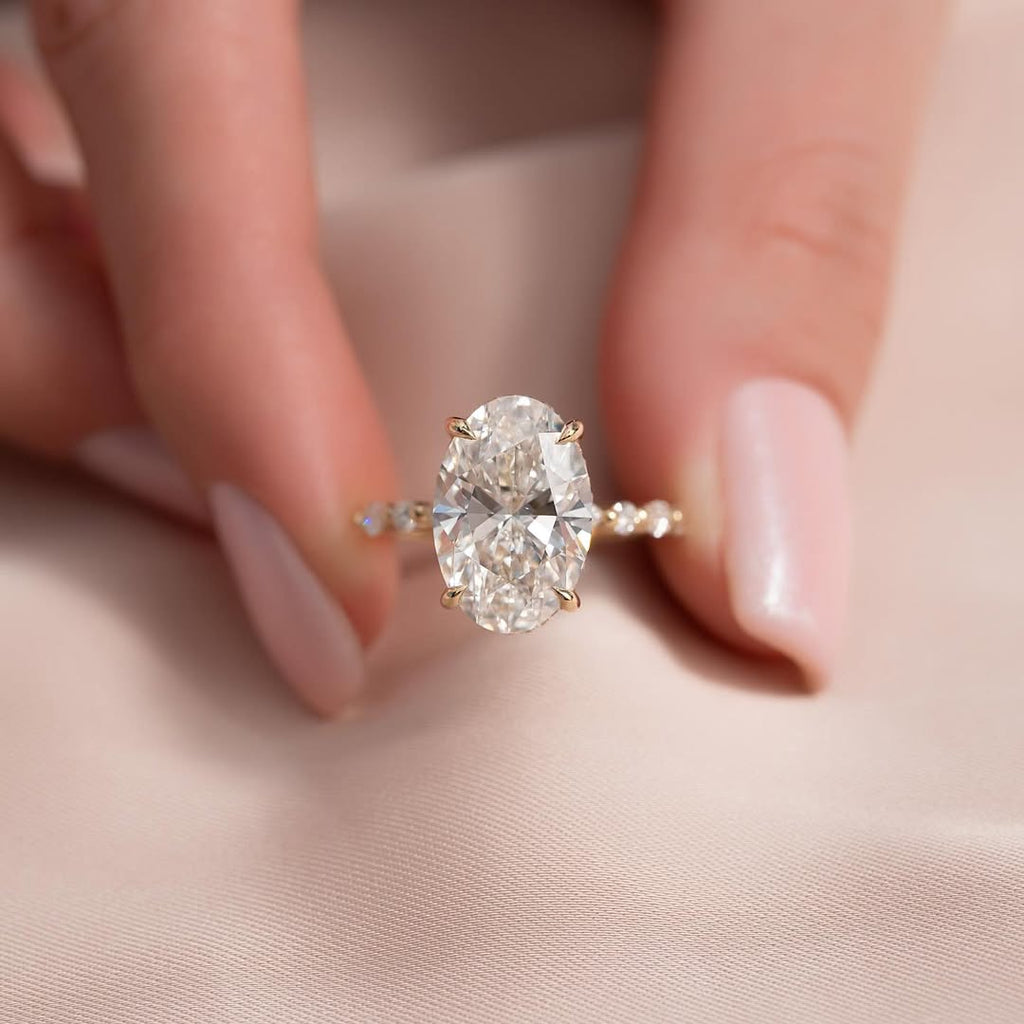3.0-5.0 CT Oval Lab Grown Diamond Hidden Halo Engagement Ring