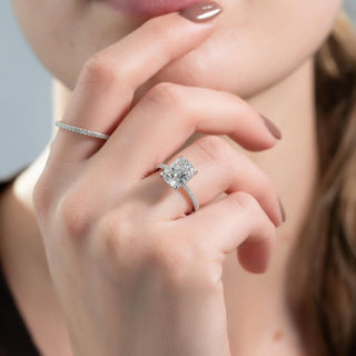 1.5-3.5 CT Elongated Cushion Lab Grown Diamond Pave Engagement Ring