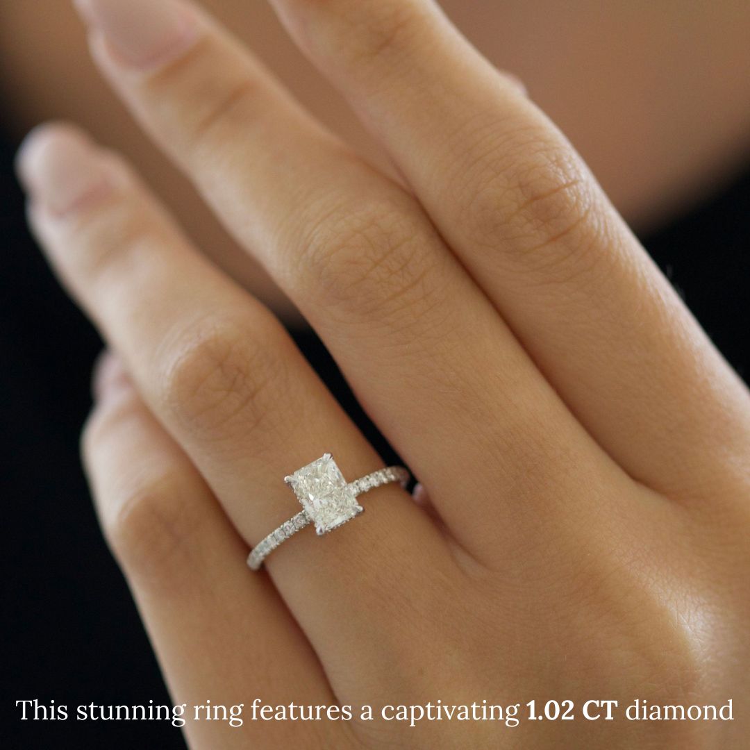 Radiant Diamond Pave Engagement Ring with radiant cut center and sparkling pave band