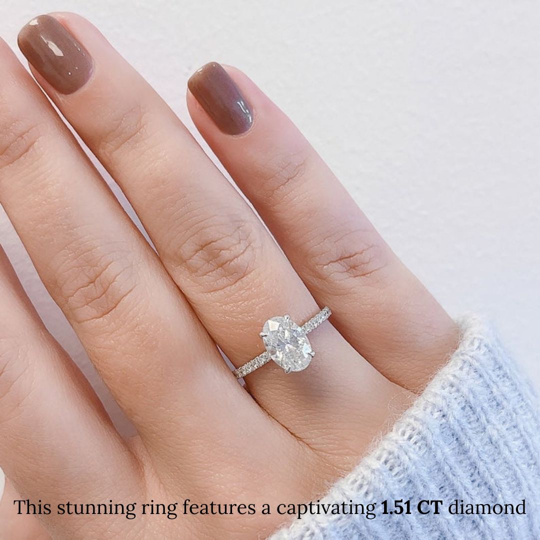 1.51 CT 3.51 CT Oval Hidden Halo Pave CVD E VS1 Diamond Engagement Ring