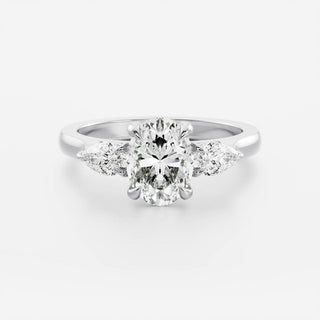 Three Stone Ring with 2.0 CT Oval Moissanite - violetjewels