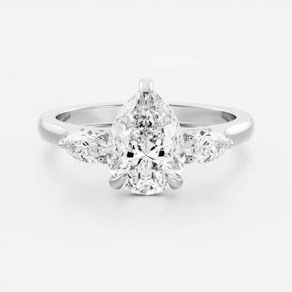Three Stone Ring with 1.20 CT Pear Moissanite - violetjewels